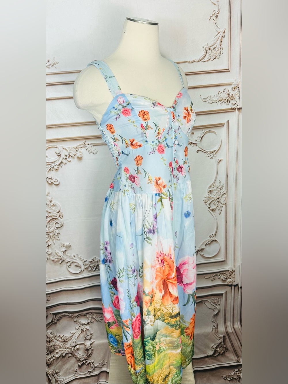 Billabong Pastel Blue Floral Sweetheart Maxi Dress - Picture 8 of 13